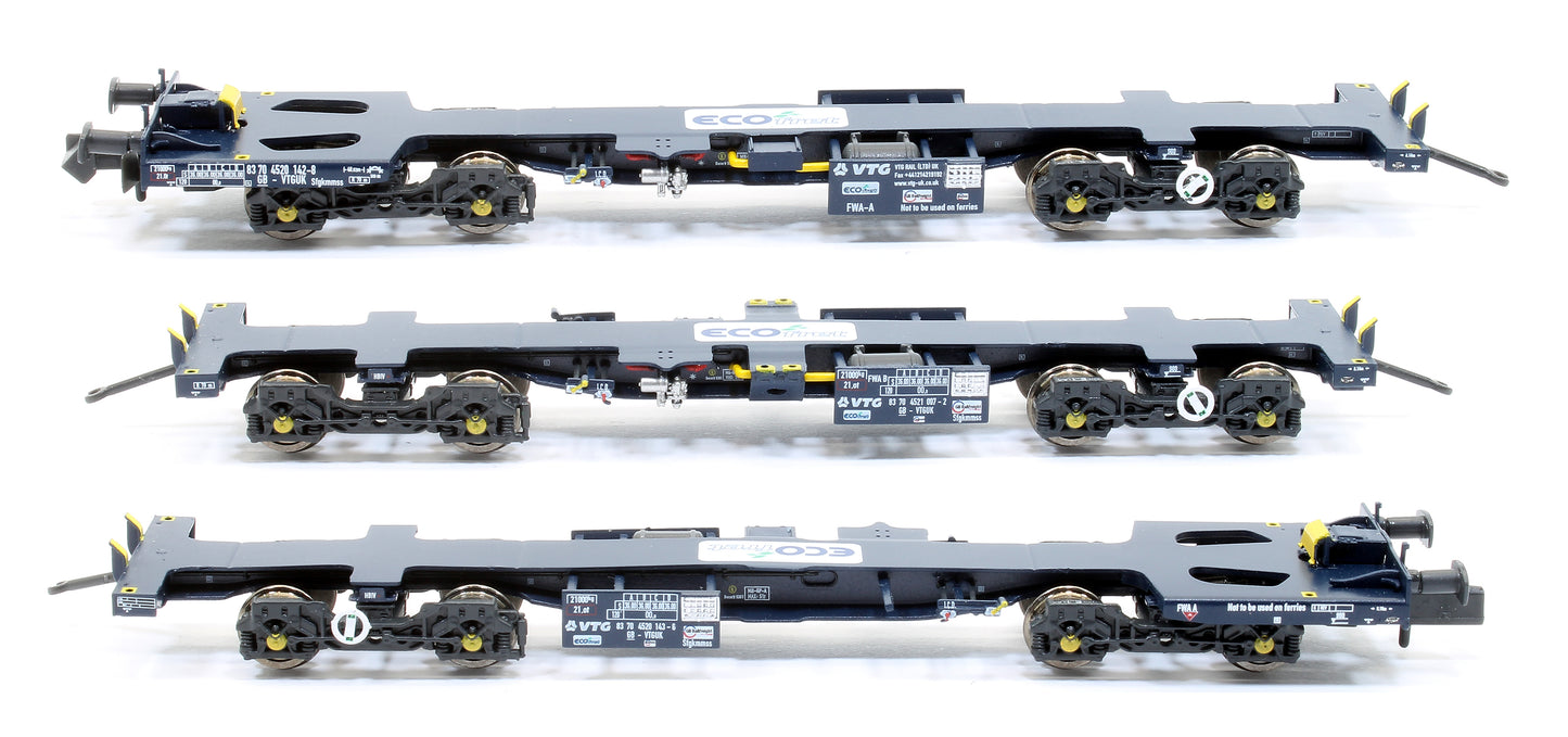 Ecofret FWA Container Flat Triple Wagon Pack - GBRf Blue with Ecofret branding