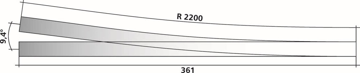 Tillig elite track :  Right  Wide Point HO 9.4°