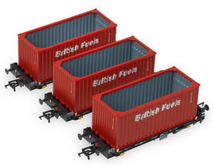 Set of 3 PFA 2 Axle Container Flat Wagons with British Fuels Coal Containers (Pack I)