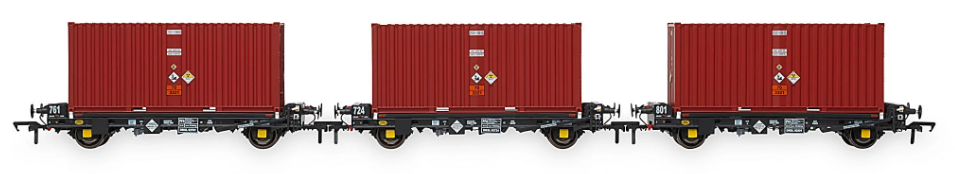 Set of 3 PFA 2 Axle Container Flat Wagons - DRS LLNW - 2031 Container Pack 6