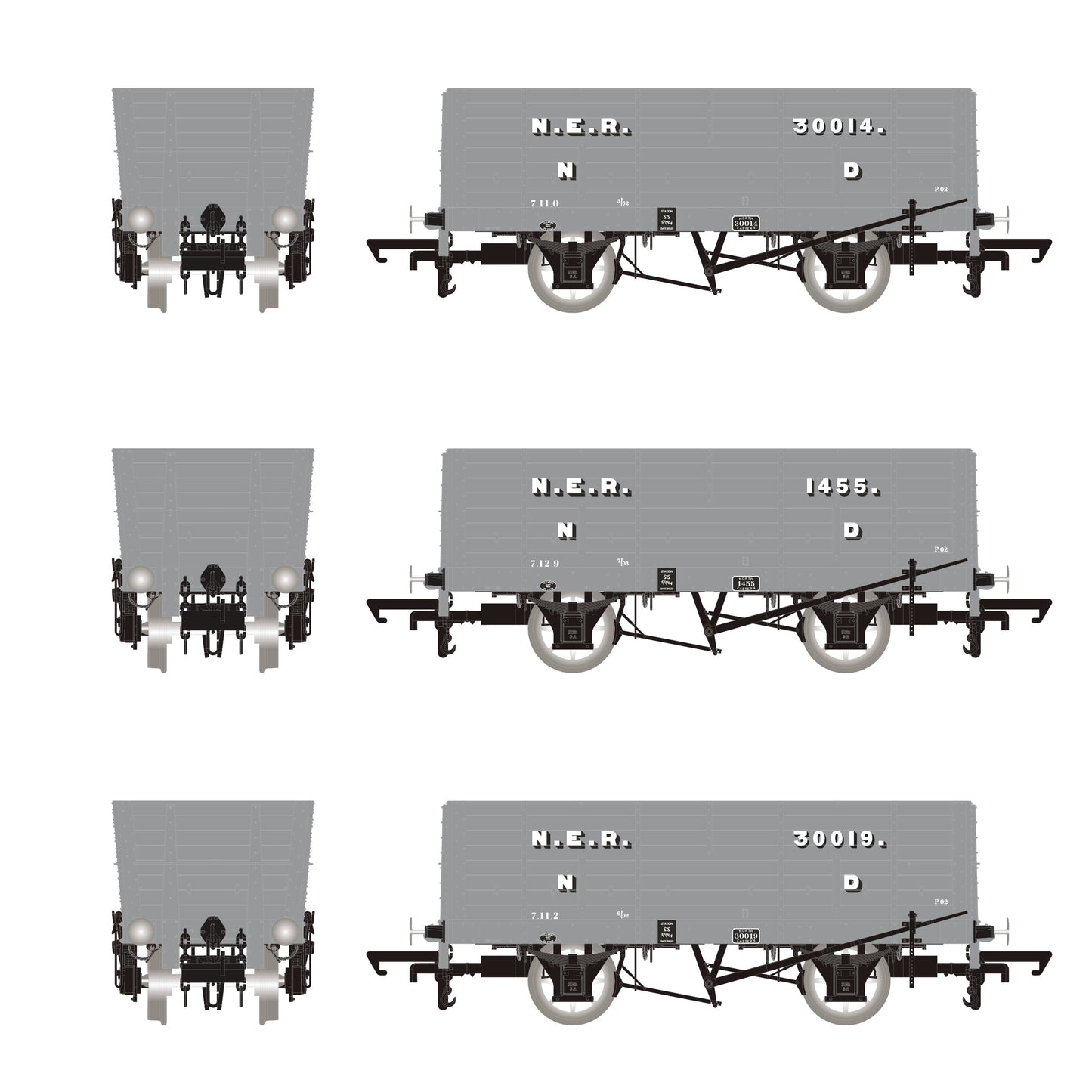 NER 20t hopper - P6 Hopper - 1901-1904 Pre-Grouping: NER Grey - Triple Pack