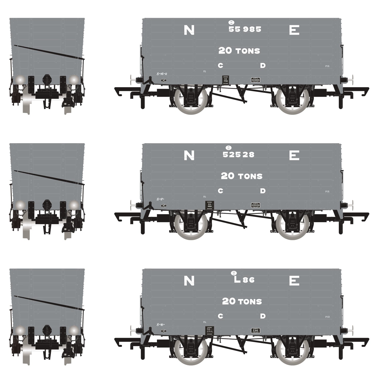 NER 20t Hopper - P7 Hopper - 1911-1922 Pre-Grouping: NER Grey - Triple Pack