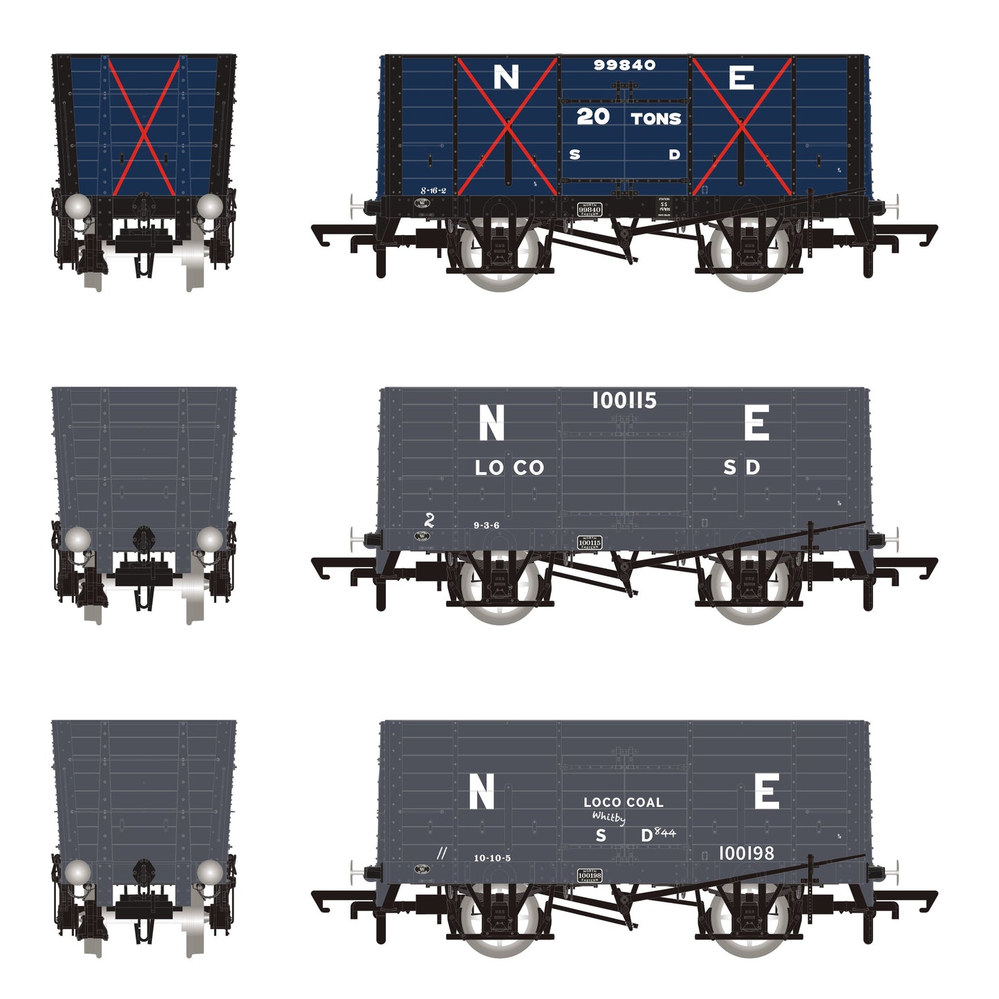 NER 20t Hopper - Mixed Q3 Hopper - Grouping transition period: 1910-22 NER Blue/1923-37 LNER Grey - Triple Pack