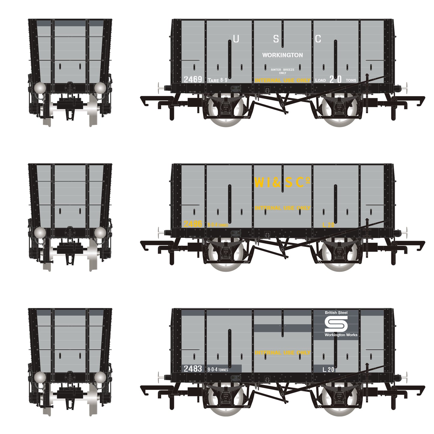 NER 20t Hopper - DGM 12 Hopper - United Steel Company Grey - Triple Pack