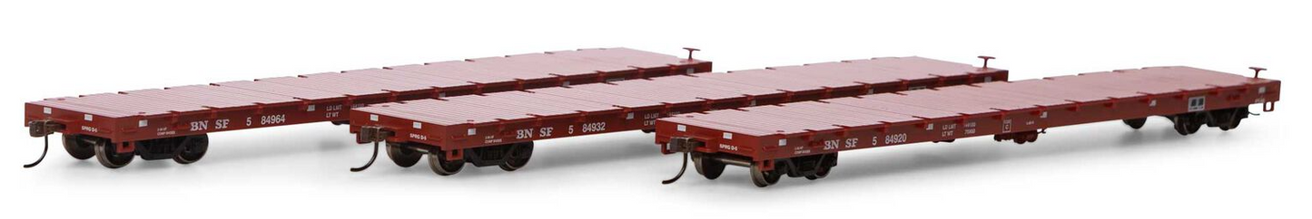 Set of 3 HO RTR 60' Flat Car, BNSF