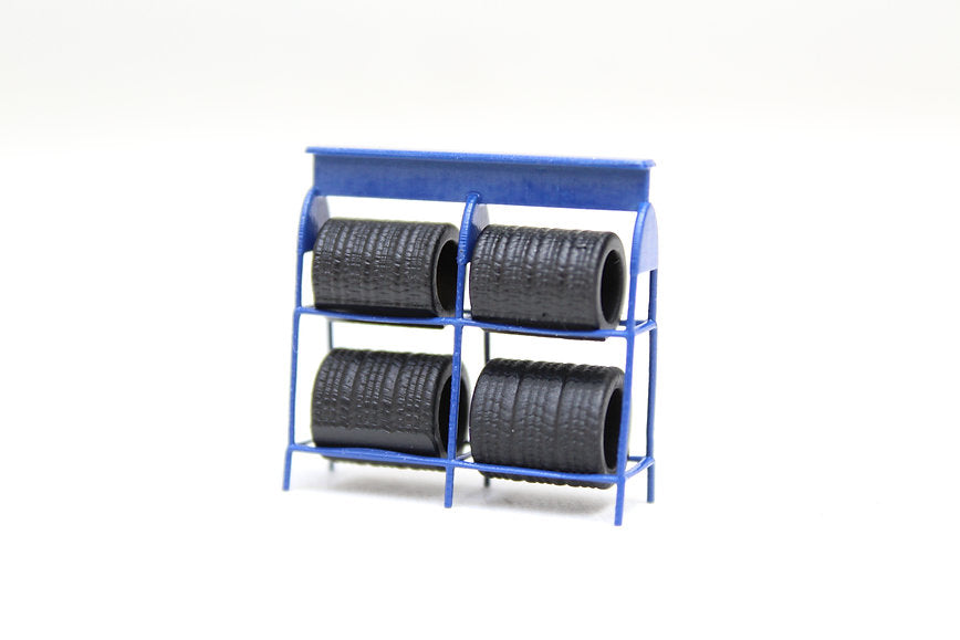 Blue Tyre Rack with Tyres - Car Garage Accessory - Pack of 4