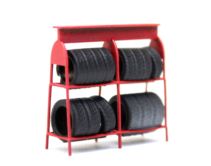 Red Tyre Rack with Tyres - Car Garage Accessory - Pack of 4