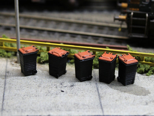 Modern Wheelie Bins - Pack of 5 - ORANGE LIDS