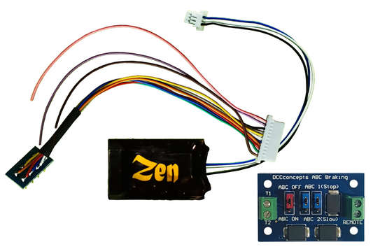 Zen Black Decoder. Midi-sized decoder with 8-pin harness. High Power. 6 Functions. Includes 1x ABC module