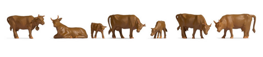 TT:120 Gauge Brown Cows (7) Hobby Figure Set