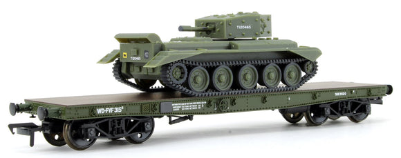 WD 50T 'Warflat' Bogie Wagon WD Khaki Green With Cromwell MKIV Tank