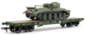WD 50T 'Warflat' Bogie Wagon WD Bronze Green With Cromwell MKIV Tank