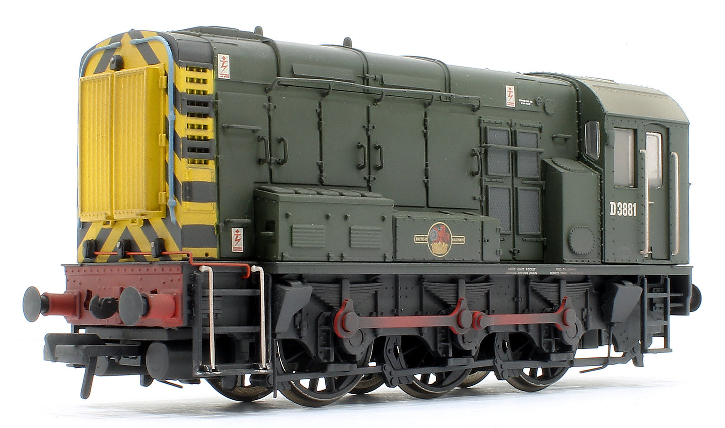 Pre-Owned 32-116B Class 08 D3881 BR Green (Wasp Stripes) Diesel Locomotive - Weathered