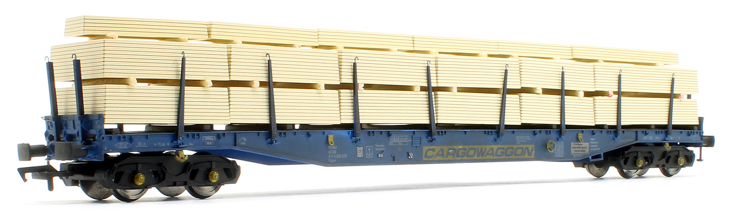 IGA Cargowaggon bogie flat in CARGOWAGGON blue with timber load 4734 320 - Weathered