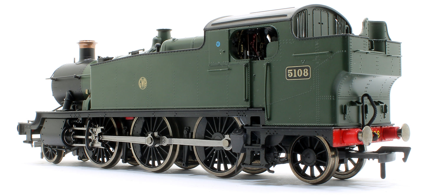 Large Prairie 2-6-2 Tank Locomotive #5108 in GWR Green Shirt Button Roundel - DCC Sound Fitted