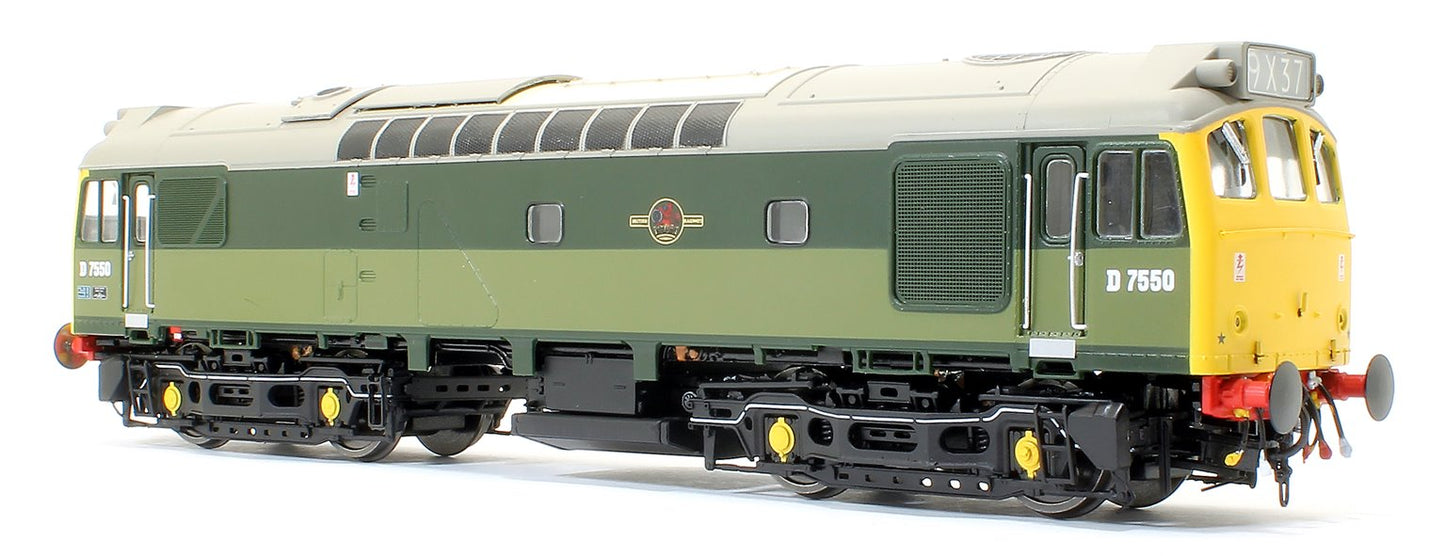 Pre-Owned Class 25/3 - D7550 BR Two Tone Green with full yellow ends and BR Blue data panel Diesel Locomotive - DCC Sound