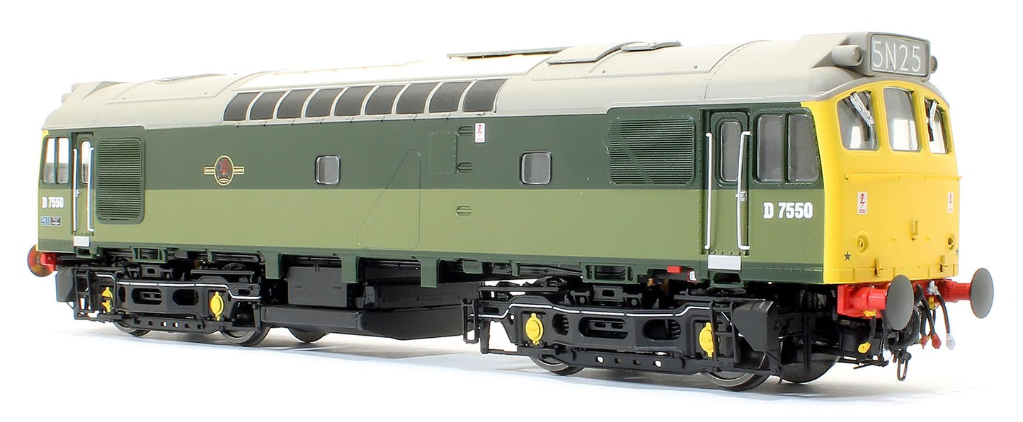 Pre-Owned Class 25/3 - D7550 BR Two Tone Green with full yellow ends and BR Blue data panel Diesel Locomotive - DCC Sound