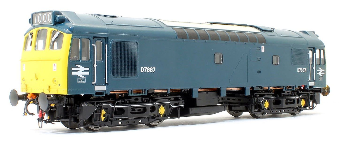Class 25/3  D7667 BR Rail Blue with full yellow ensue (twin double arrows - 1000th loco built at Derby Works)