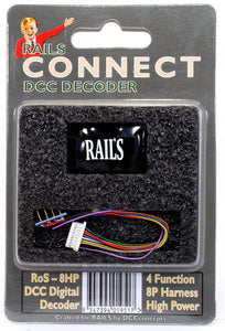 Rails Connect Decoder,  High Powered 8 Pin Harness 4 Function Decoder