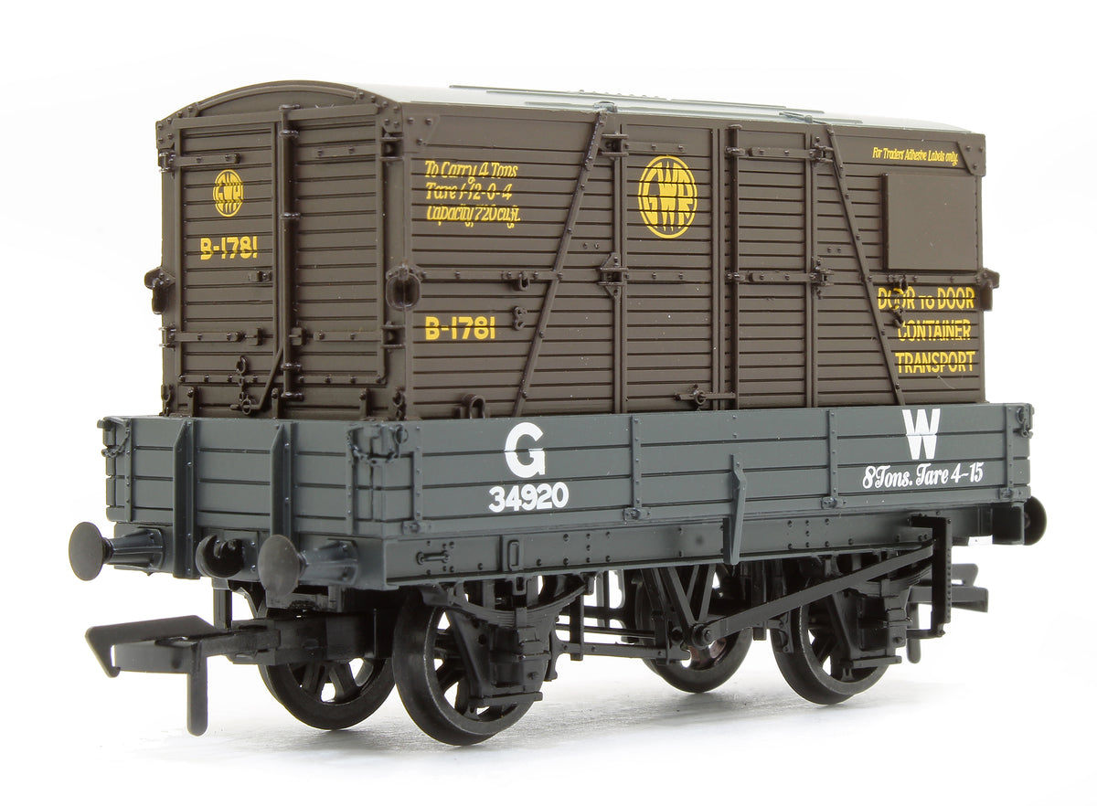 Pre-Owned 3 Plank Wagon GWR Grey No. 34920 With 'GWR' Brown BD Container