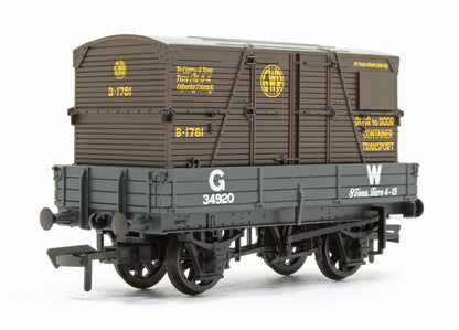 Pre-Owned 3 Plank Wagon GWR Grey No. 34920 With 'GWR' Brown BD Container
