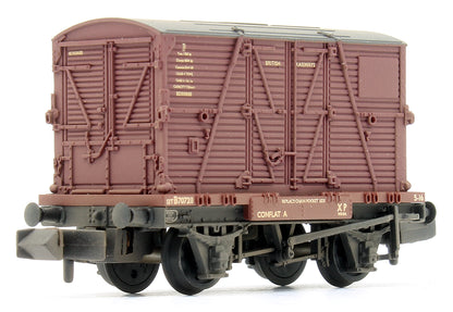 Conflat Wagon BR Bauxite (Early) 707211 With BR Crimson BD Container with Wagon Loads - Weathered