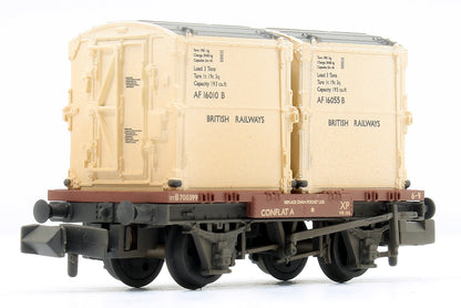 Conflat Wagon BR Bauxite (Early) 700399 With 2 BR White AF Containers with Wagon Load - Weathered