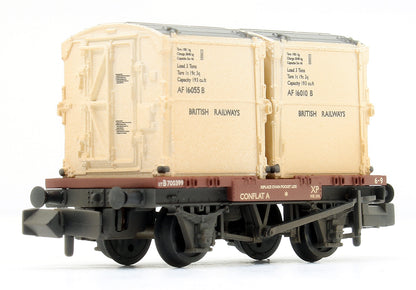 Conflat Wagon BR Bauxite (Early) 700399 With 2 BR White AF Containers with Wagon Load - Weathered