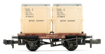 Conflat Wagon BR Bauxite (Early) 700399 With 2 BR White AF Containers with Wagon Load - Weathered