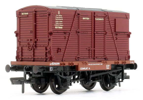 Conflat Wagon BR Bauxite (Early) With BR Crimson BD Container 700399