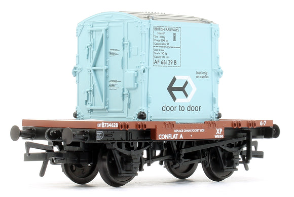Conflat Wagon BR Bauxite (Early) With BR Ice Blue AF Container 734628