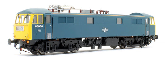Class 86/0 'AL6' Bo-Bo Electric Locomotive BR Rail Blue 86036 with double arrow logo, full yellow ends and orange cantrail stripes