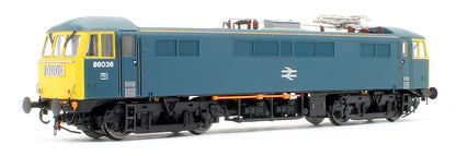 Pre-Owned 8655 Class 86/0 'AL6' Bo-Bo Electric Locomotive BR Rail Blue 86036 with double arrow logo, full yellow ends and orange cantrail stripes