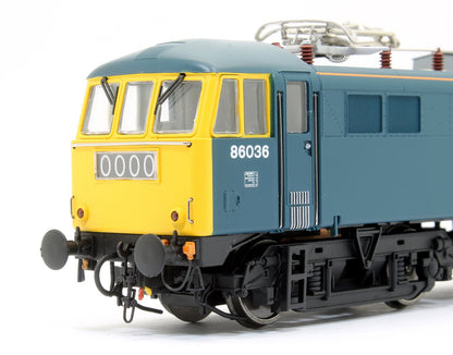 Pre-Owned 8655 Class 86/0 'AL6' Bo-Bo Electric Locomotive BR Rail Blue 86036 with double arrow logo, full yellow ends and orange cantrail stripes