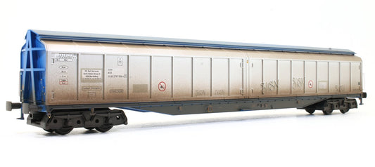 Cargowaggon Bogie Ferry Van (Unbranded Silver and Blue) Weathered with Graffiti