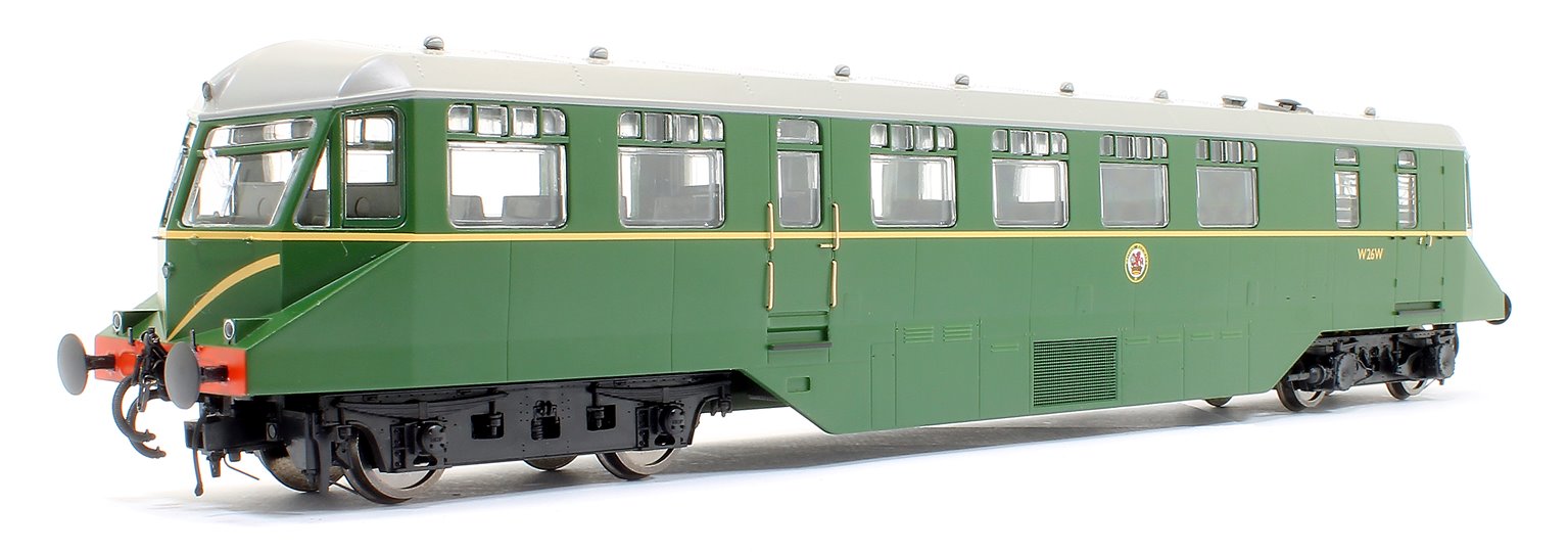 GWR AEC Diesel Railcar GWR BR green with speed whiskers (dark grey roof)