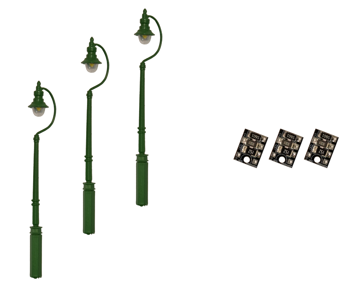 4mm Scale Swan-Neck Street/Platform Lamps – Green (3 pack)