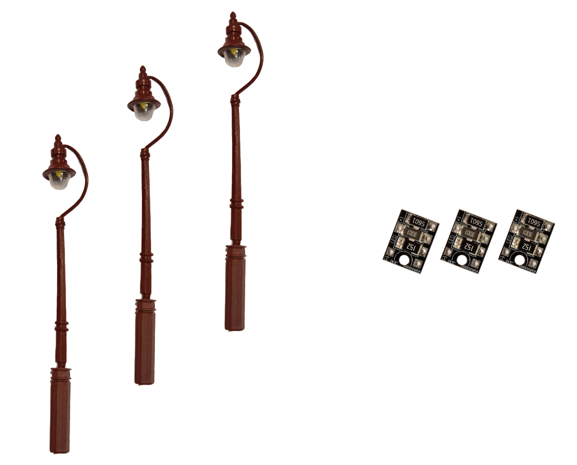 4mm Scale Swan-Neck Street/Platform Lamps – Maroon (3 pack)