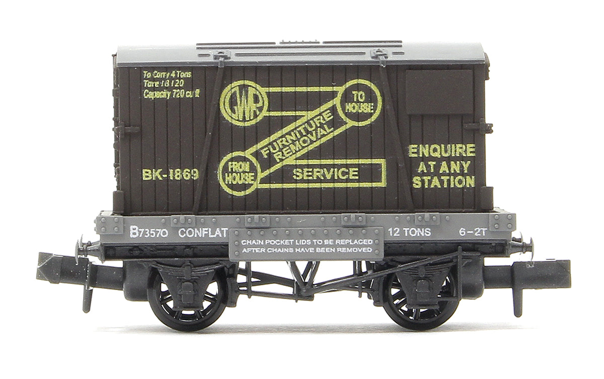 GWR Furniture Removals Conflat Wagon No.73570 with Container