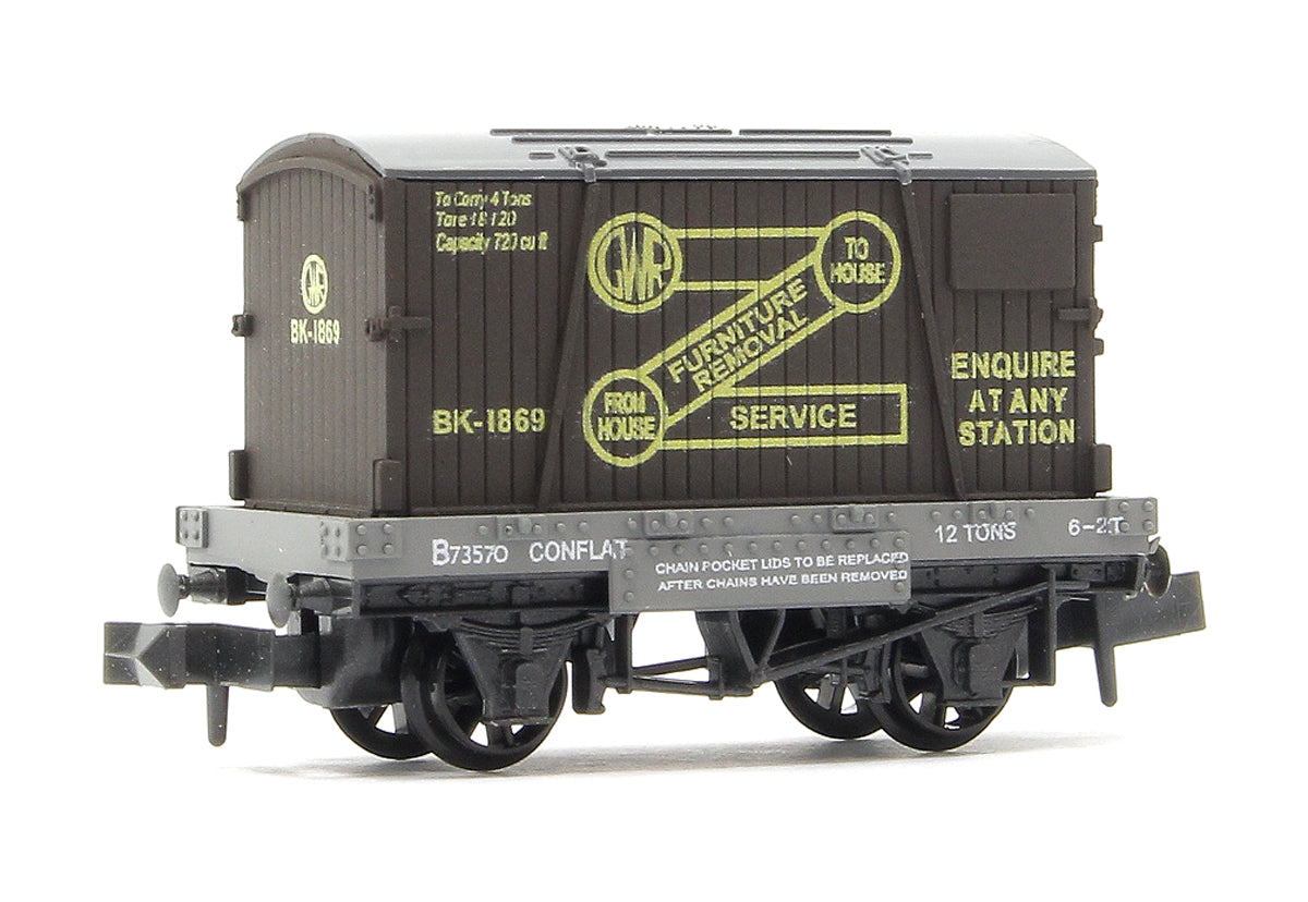 GWR Furniture Removals Conflat Wagon No.73570 with Container