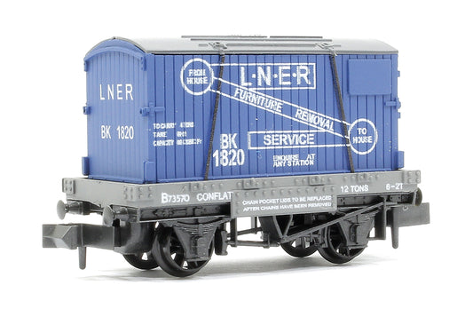 Conflat No.73570 with container, LNER, N scale (blue)