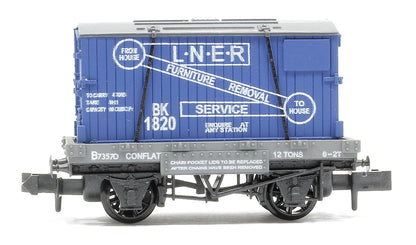 Conflat No.73570 with container, LNER, N scale (blue)