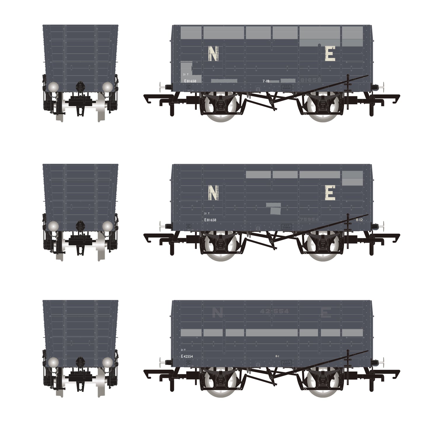 NER 20t Hopper - DGM 12 Hopper - BR Grey - Triple Pack