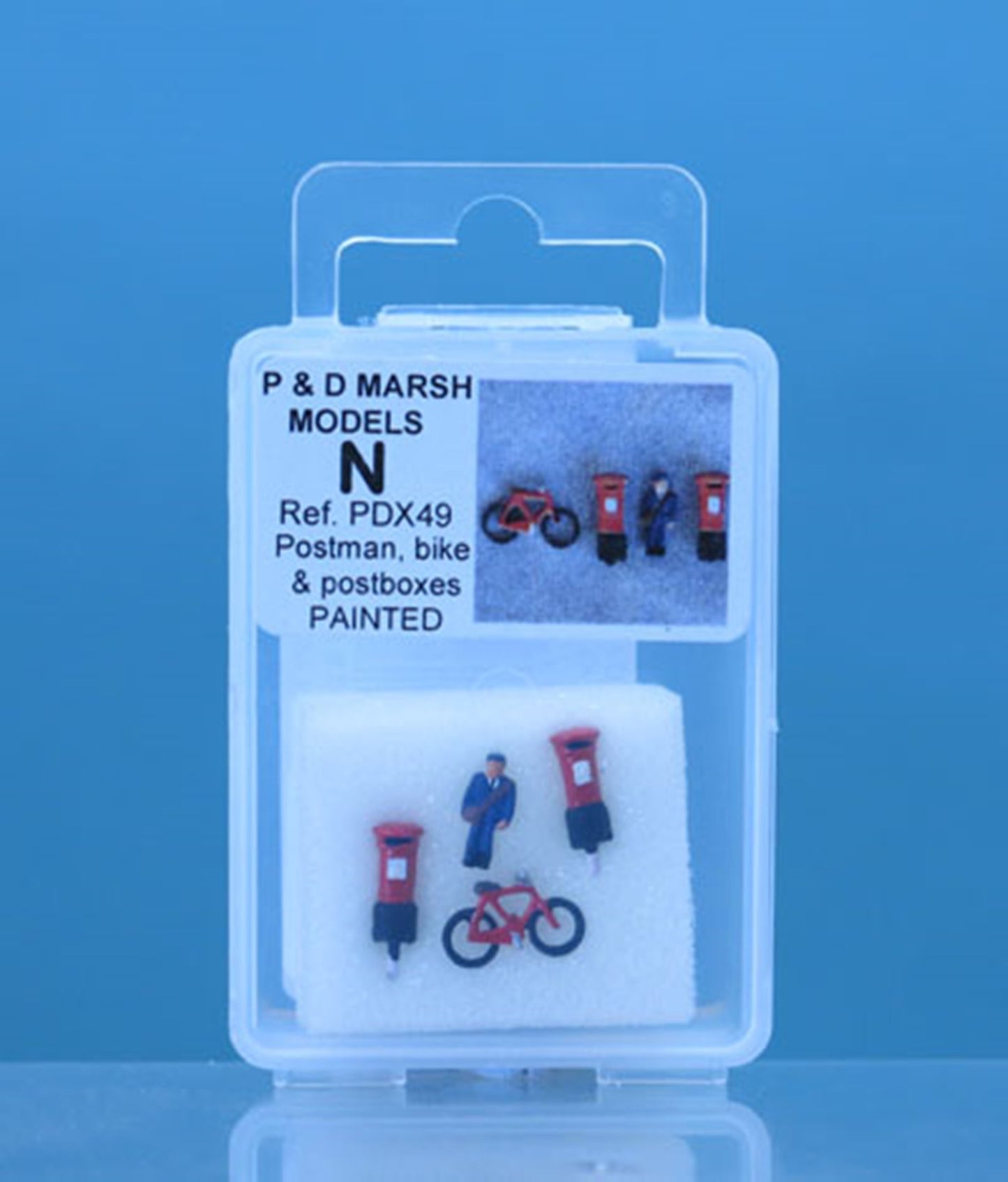 N Gauge Painted Postman Bike & Postboxes