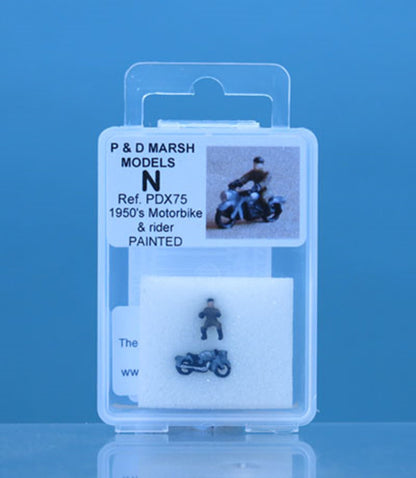 N Gauge Painted 1950's Motorbike & Rider