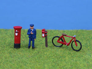 PDZ7 P&D Marsh OO Gauge Painted Postman Bike & Postboxes