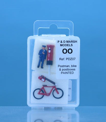 OO Gauge Painted Postman Bike & Postboxes