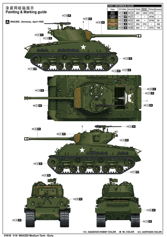 US M4A3E8 Sherman Easy Eight, WWII Medium Tank Early Model Kit