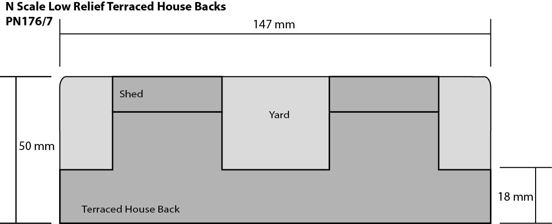 PN176 N Scale Low Relief Red Brick Terraced House Backs Kit