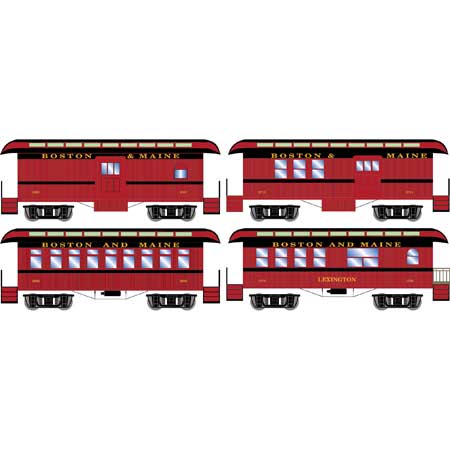 Set of 4 HO 34' Old Time Overton Passenger, B&M